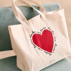 NWT Sezane Limited Edition Mon Amour Red Heart Cotton Canvas Cream Ecru Tote Bag